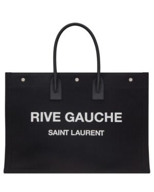 Saint Laurent Rive Gauche Tote Bag In Linen And Leather 499290 Black