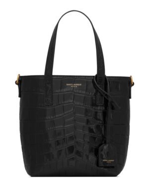 Saint Laurent Paris Mini Toy Shopping In Crocodile-Embossed Leather Black