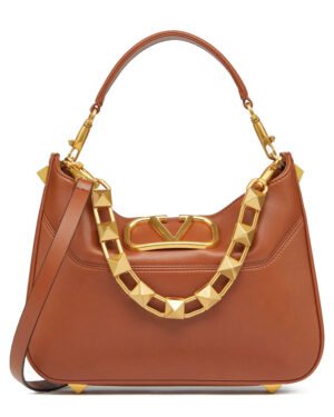 Valentino Garavani Stud Sign Hobo Bag Coffee