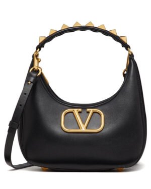 Valentino Stud Sign Calfskin Hobo Bag Black