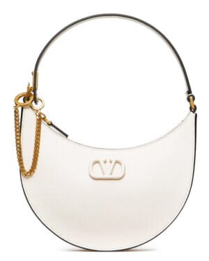Valentino Logo Signature Mini Hobo Bag In Shiny Calfskin Cream
