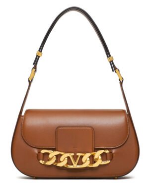 Valentino Vlogo Chain Shoulder Bag In Calfskin Coffee