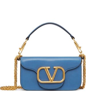Valentino Loco Small Shoulder Bag In Calfskin Blue