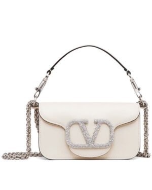 Valentino Loco Small Shoulder Bag With Jewel Logo Cream