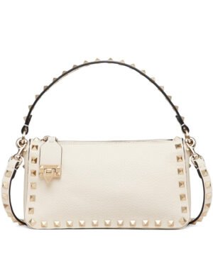 Valentino Small Rockstud Grainy Calfskin Crossbody Bag Cream