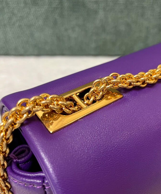 Valentino One Stud Nappa Bag With Chain Purple - Image 4