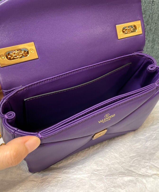 Valentino One Stud Nappa Bag With Chain Purple - Image 6