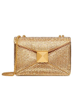 Valentino One Stud Embroidered Bag With Chain Golden