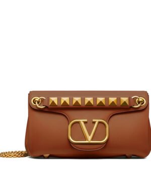 Valentino Stud Sign Nappa Shoulder Bag Coffee