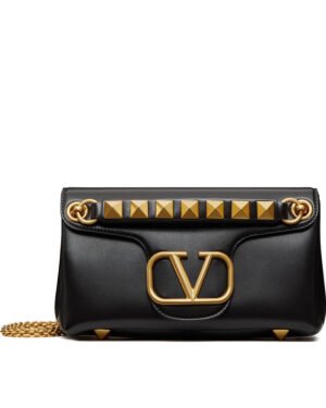 Valentino Stud Sign Nappa Shoulder Bag Black