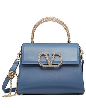 Valentino Small Vsling Calfskin Handbag With Jewel Handle Blue