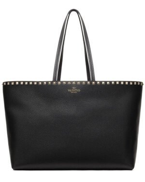 Valentino Large Calfskin Leather Rockstud Shopping Bag Black