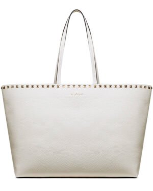Valentino Large Calfskin Leather Rockstud Shopping Bag Cream