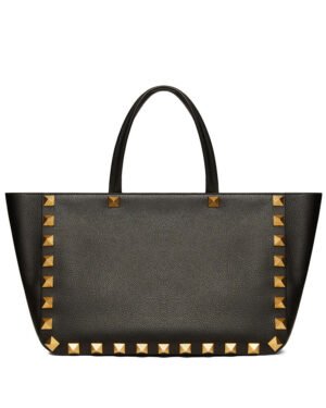Valentino Roman Stud Grainy Calfskin Tote Bag Black