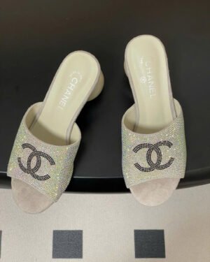 Chanel Coco Double C Logo Sequins Women's Sandals
