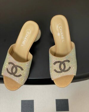 Chanel Coco Double C Logo Sequins Women's Sandals