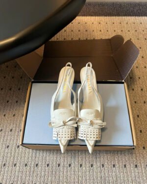 Prada Pointed-Toe Leather Kitten-Heel Pumps Shoes 5.5cm