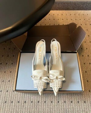Prada Pointed-Toe Leather Kitten-Heel Pumps Shoes 8.5cm