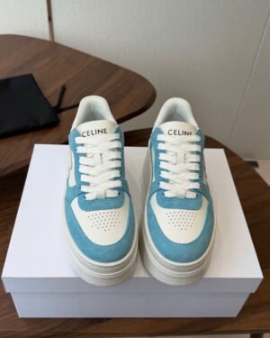 Celine Block Wedge Sneakers in Calfskin and Suede Women's Shoes