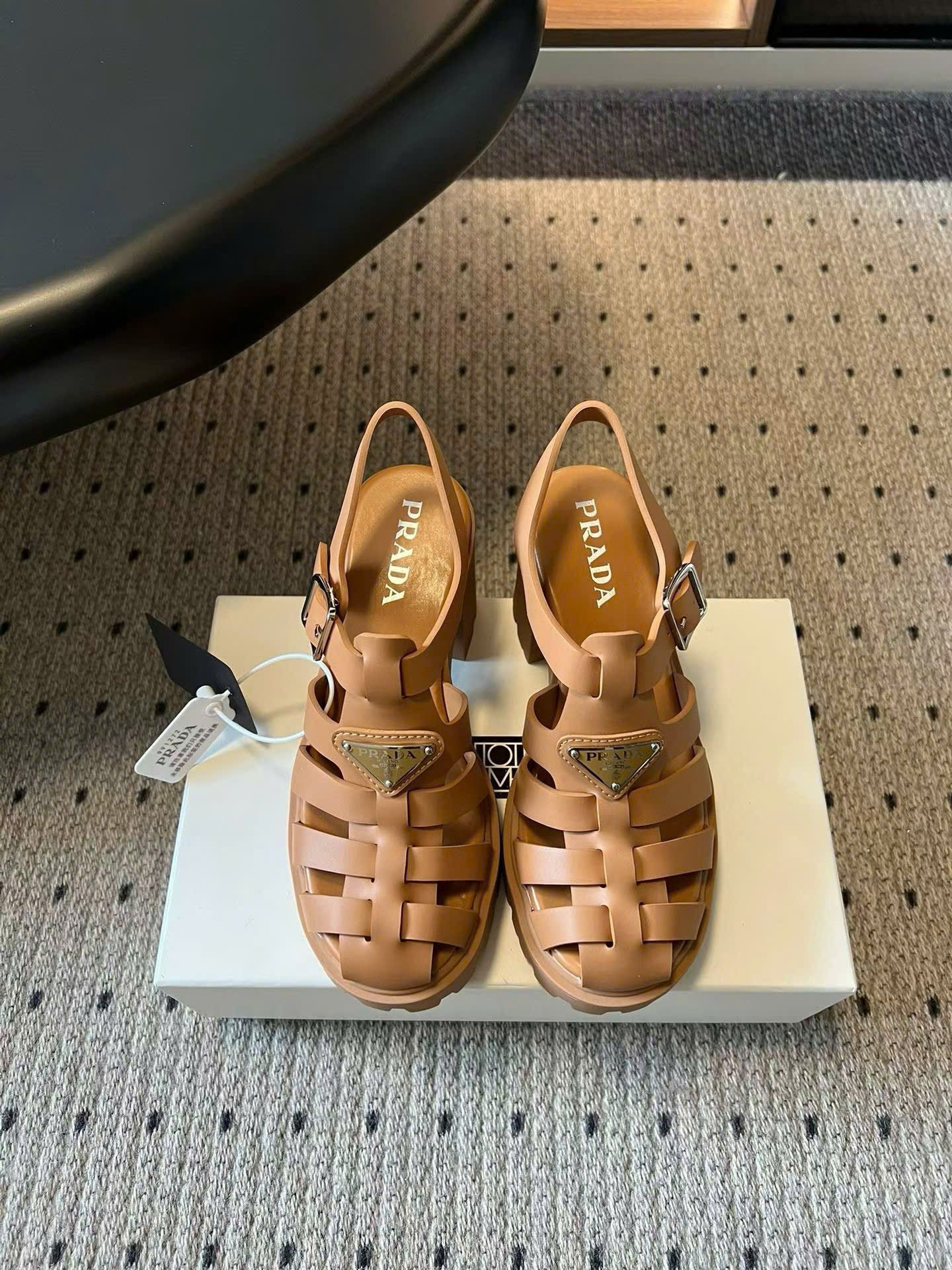 Prada Monolith Crochet Cage Sandals 9cm