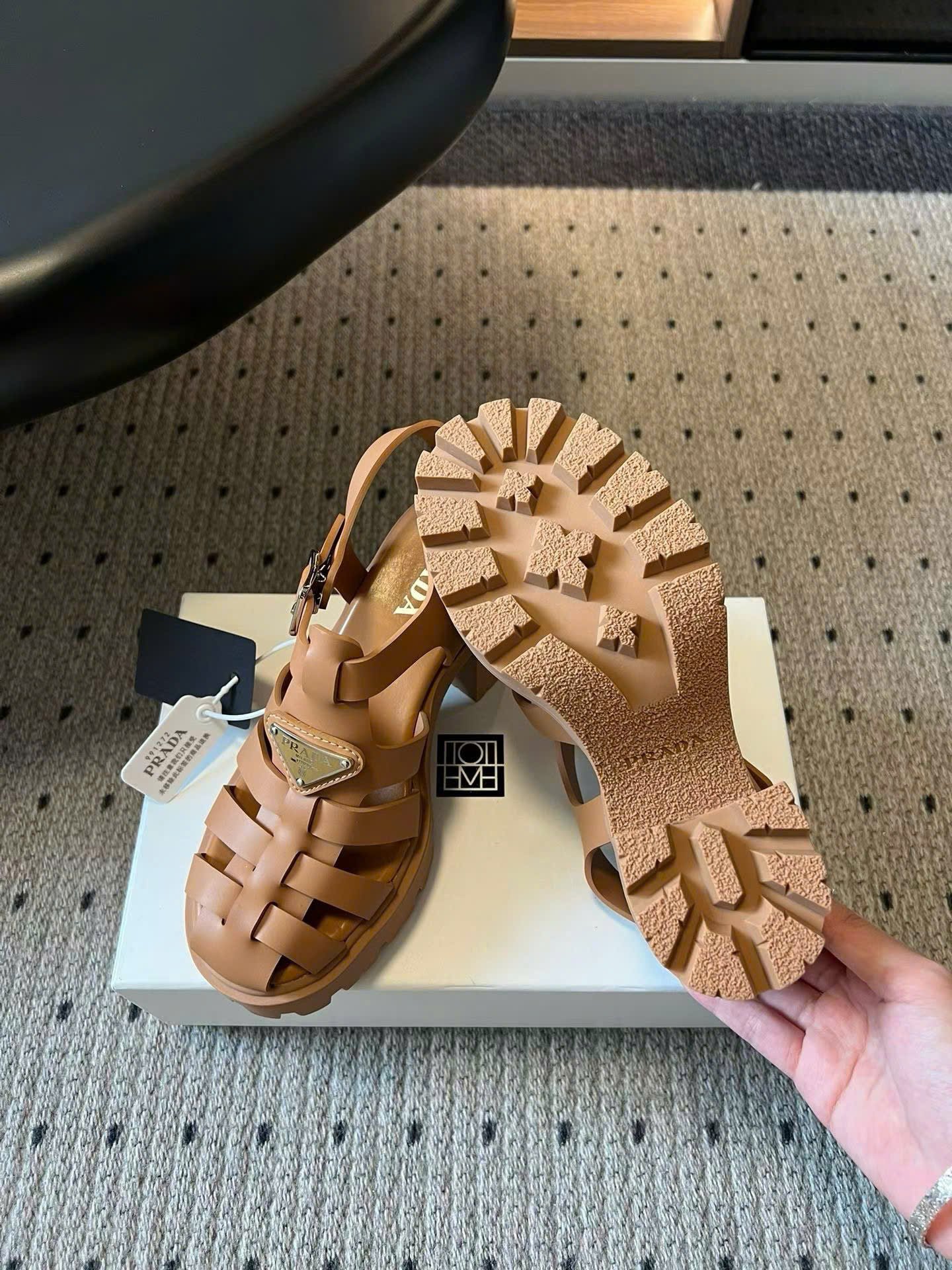 Prada Monolith Crochet Cage Sandals 9cm - Image 6