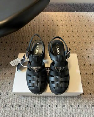 Prada Monolith Crochet Cage Sandals 9cm
