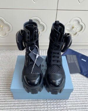 Prada Mesh Detachable-Pouch Combat Boots 5.5cm