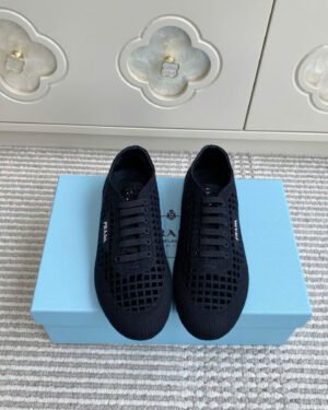 Prada Collapse Crochet Knit Sneakers in Ivory Women's Shoes