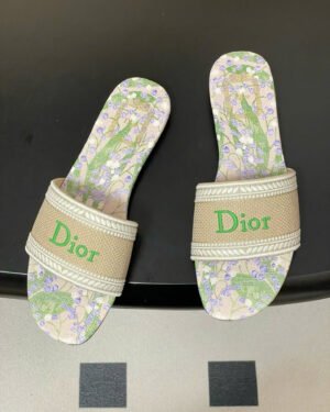 Dior Dway Slide in Embroidered Cotton and Multicolor