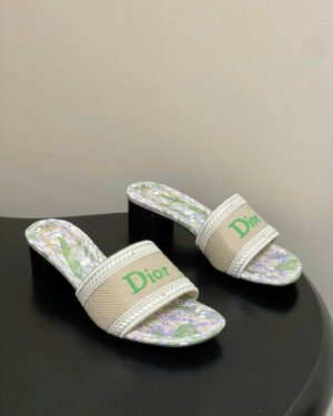 Dior Dway Heeled in Embroidered Cotton and Multicolor 4cm
