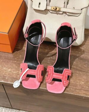 Hermès Joy Sandal Amarante Suede Leather 10.5cm