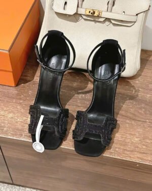 Hermès Joy Sandal Amarante Suede Leather 10.5cm