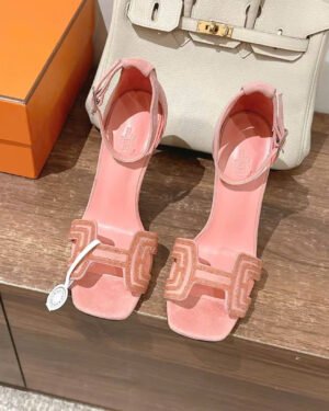 Hermès Joy Sandal Amarante Suede Leather 10.5cm