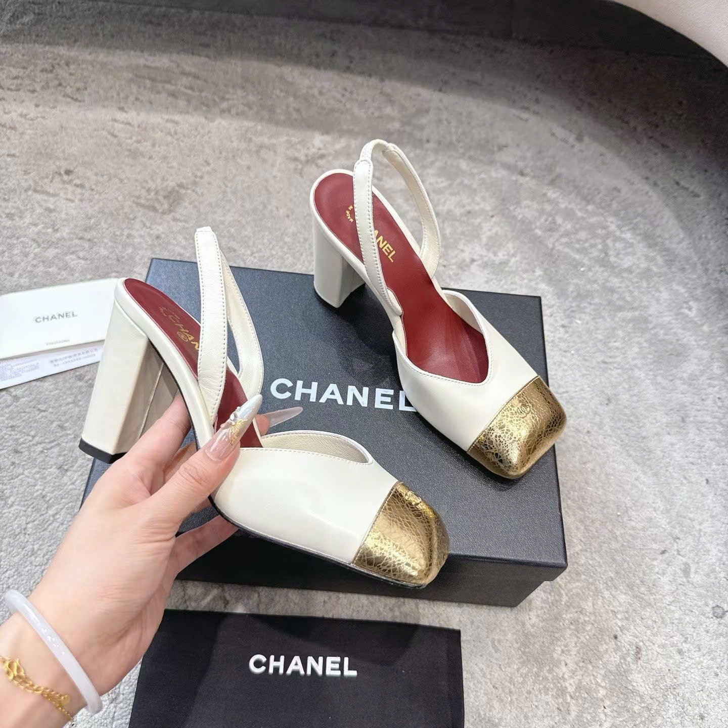 Chanel Square-Toe Slingbacks Laminated Calfskin & Lambskin Shoes 9cm - Image 2