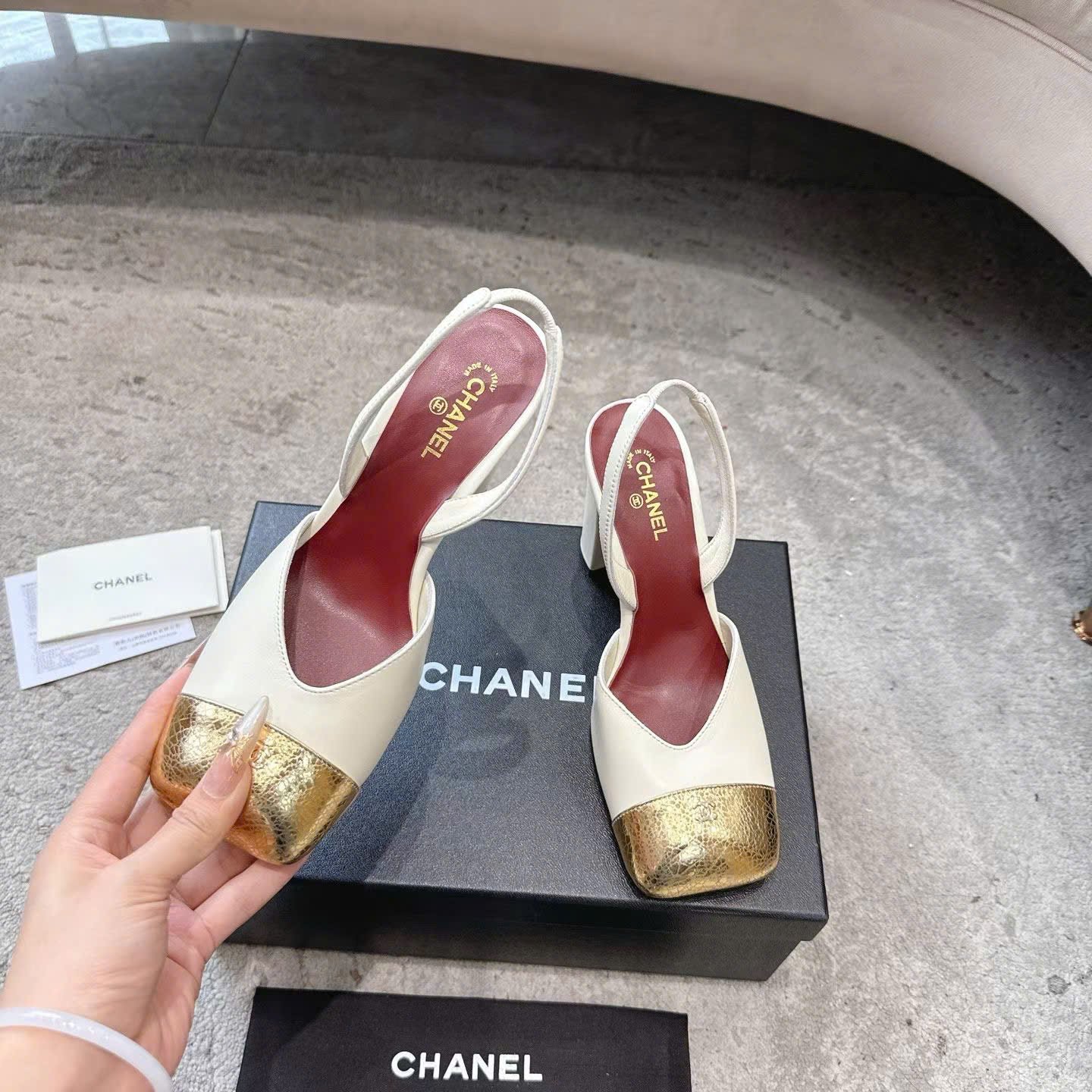 Chanel Square-Toe Slingbacks Laminated Calfskin & Lambskin Shoes 9cm - Image 3