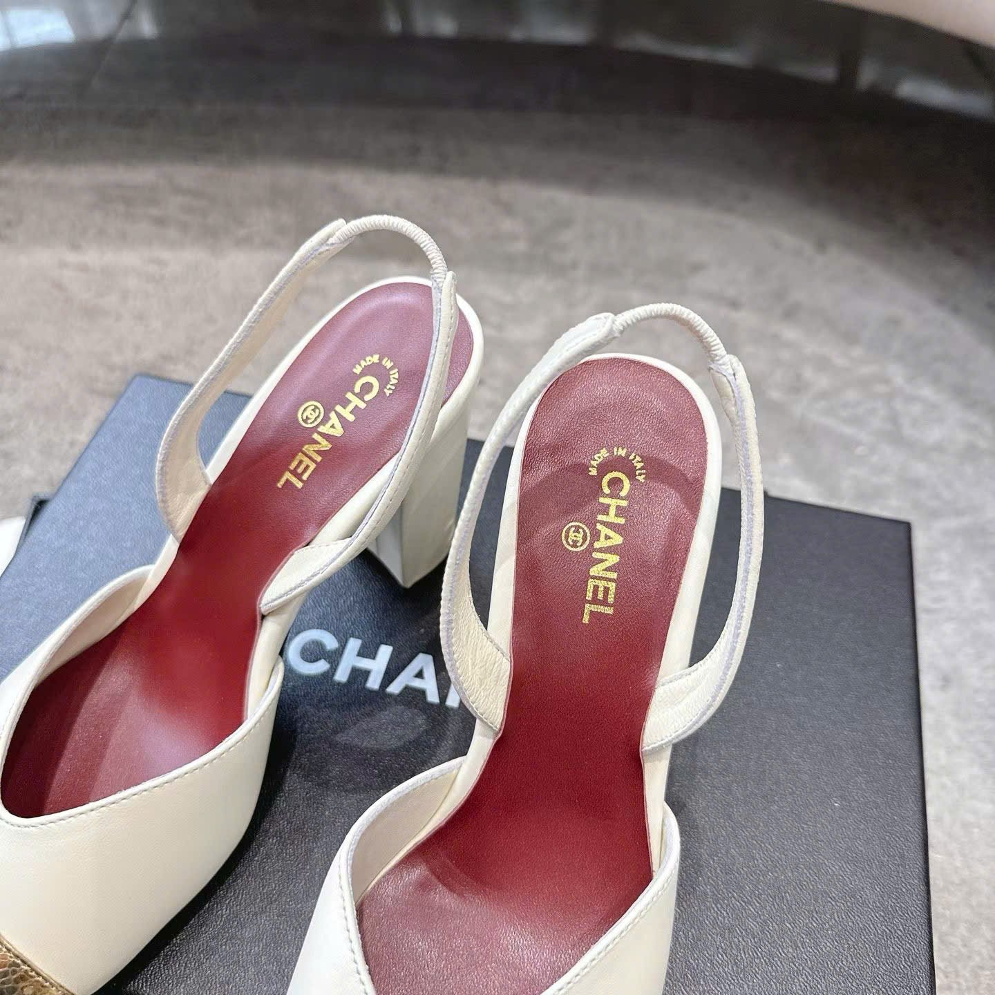 Chanel Square-Toe Slingbacks Laminated Calfskin & Lambskin Shoes 9cm - Image 4