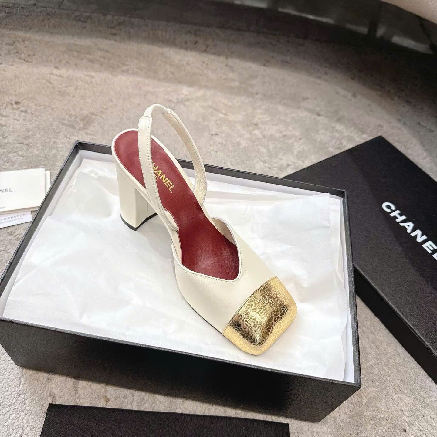 Chanel Square-Toe Slingbacks Laminated Calfskin & Lambskin Shoes 9cm - Image 5