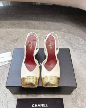 Chanel Square-Toe Slingbacks Laminated Calfskin & Lambskin Shoes 9cm