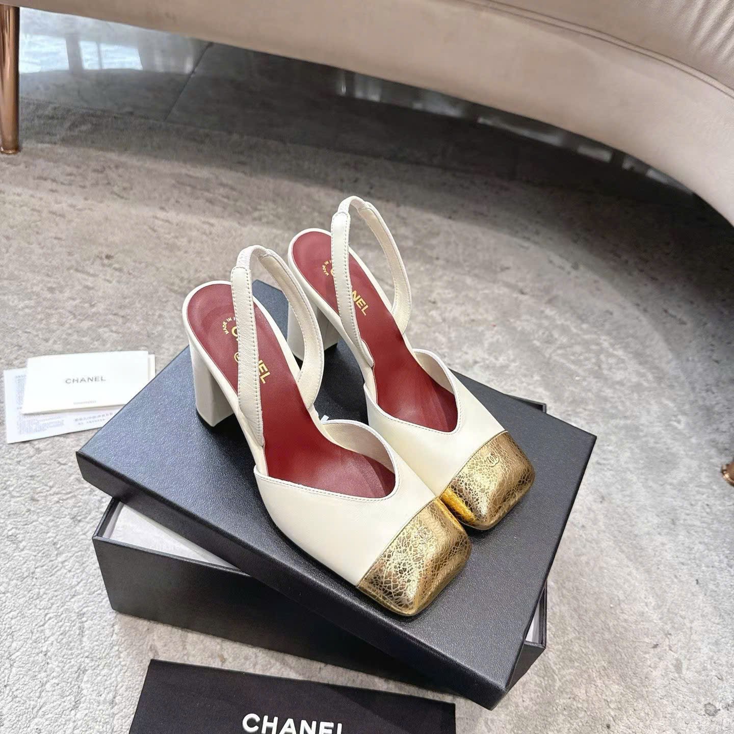 Chanel Square-Toe Slingbacks Laminated Calfskin & Lambskin Shoes 9cm - Image 6