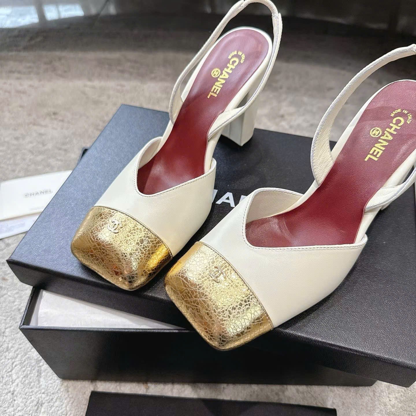 Chanel Square-Toe Slingbacks Laminated Calfskin & Lambskin Shoes 9cm - Image 7