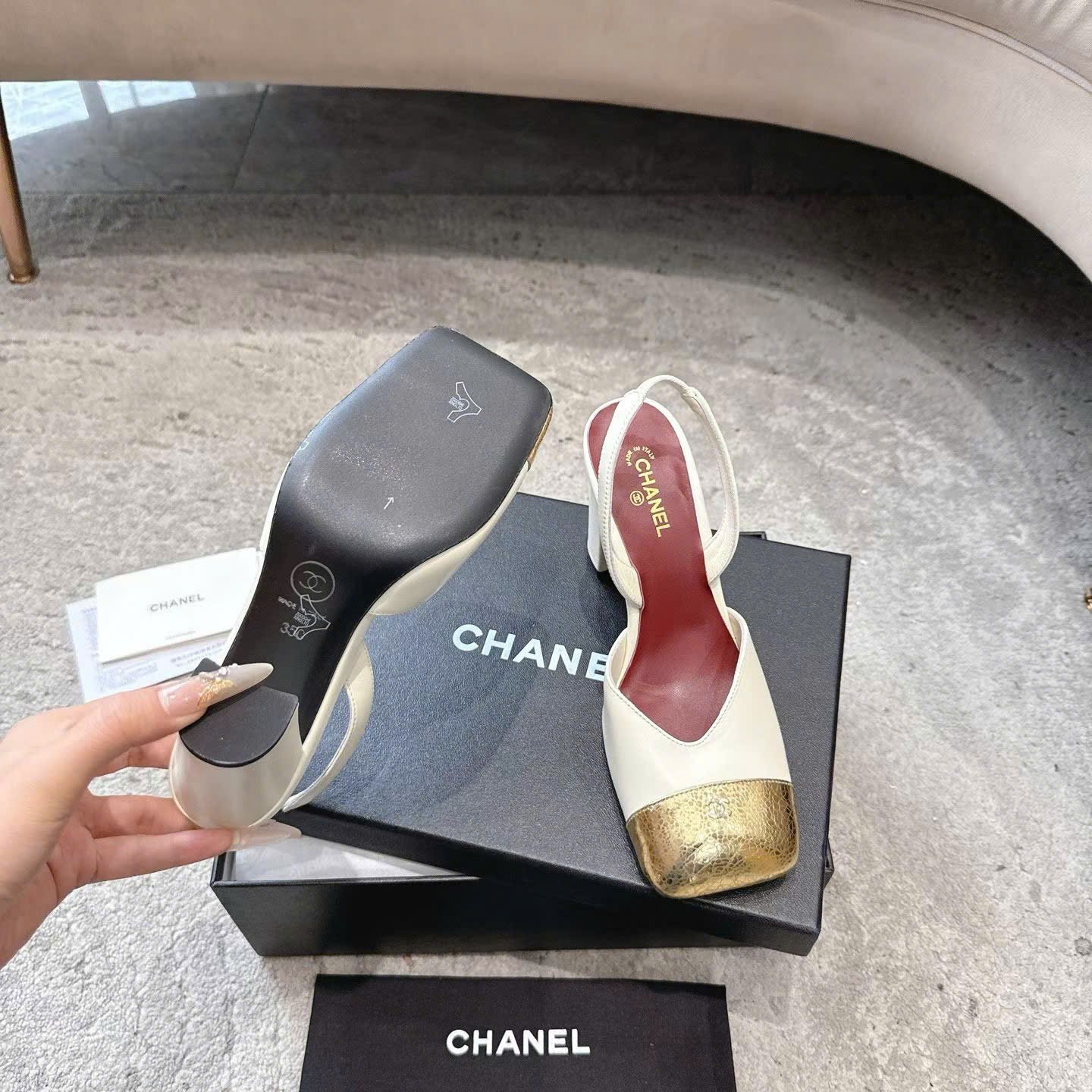 Chanel Square-Toe Slingbacks Laminated Calfskin & Lambskin Shoes 9cm - Image 8