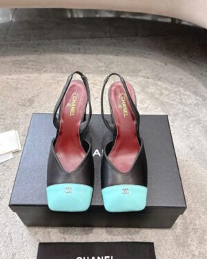 Chanel Square-Toe Slingbacks Laminated Calfskin & Lambskin Shoes 9cm