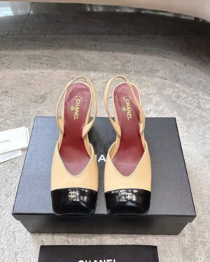 Chanel Square-Toe Slingbacks Laminated Calfskin & Lambskin Shoes 9cm