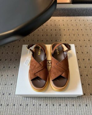 Prada Suede Crisscross Platform Sandals 5.5cm