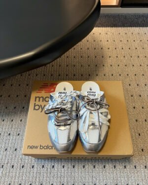 Miu Miu x New Balance 530 SL Metallic Leather Mules