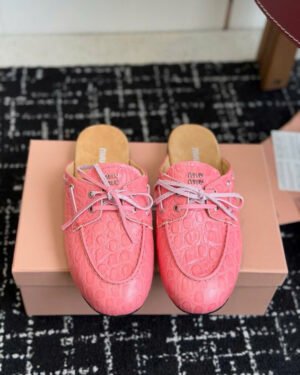 Miu Miu Croc-Embossed Leather Flat Slipper Mules