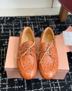 Miu Miu Croc-Embossed Leather Flats Shoes