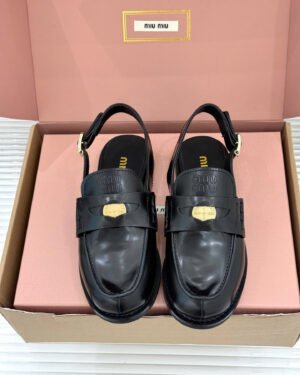 Miu Miu Vintage-Effect Leather Slingback Penny Loafers