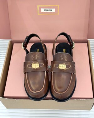 Miu Miu Vintage-Effect Leather Slingback Penny Loafers