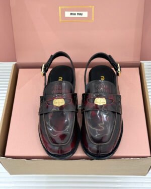 Miu Miu Vintage-Effect Leather Slingback Penny Loafers